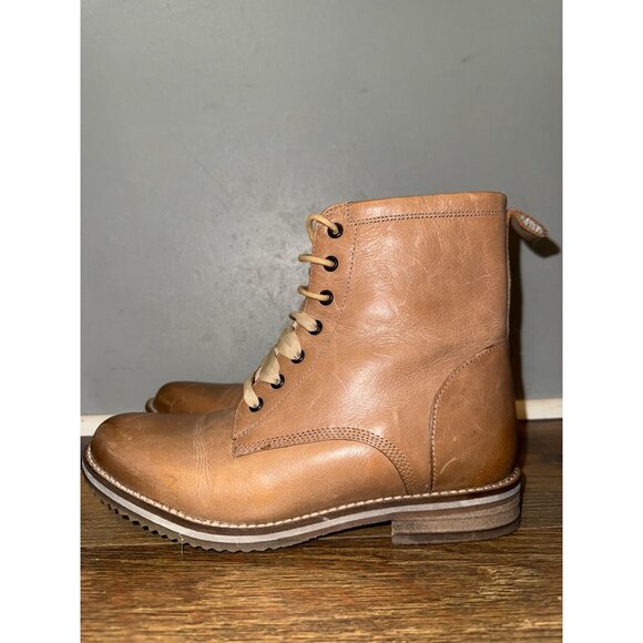 Crevo Freya Lace Up Ankle Boot Beige Genuine Leather Side Zip Distressed Size 8 - Picture 3 of 13